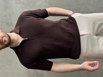 Erkek Yüksek Kalite Oversize Kalıp Fermuar Detaylı Polo Yaka Triko T-Shirt-Barut(E1610)