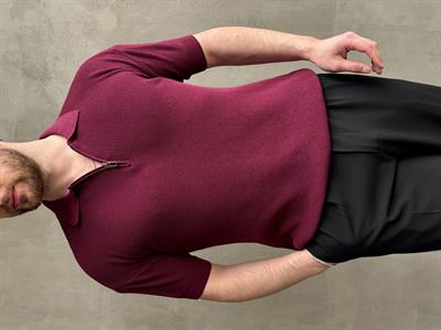 Erkek Yüksek Kalite Oversize Kalıp Fermuar Detaylı Polo Yaka Triko T-Shirt-Bordo(E1610)