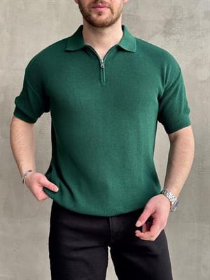 Erkek Yüksek Kalite Oversize Kalıp Fermuar Detaylı Polo Yaka Triko T-Shirt-Yeşil(E1610)