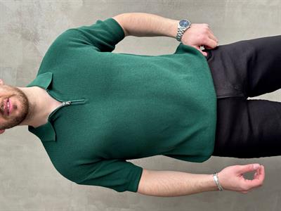 Erkek Yüksek Kalite Oversize Kalıp Fermuar Detaylı Polo Yaka Triko T-Shirt-Yeşil(E1610)