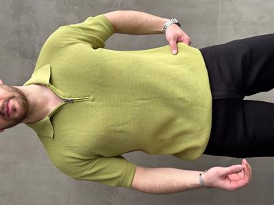 Erkek Yüksek Kalite Oversize Kalıp Fermuar Detaylı Polo Yaka Triko T-Shirt-Mint(E1610)