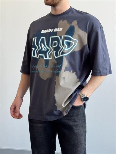 Erkek Yüksek Kalite Oversize Kalıp Hard Man Baskı Detay T-Shirt-Füme(E1369)