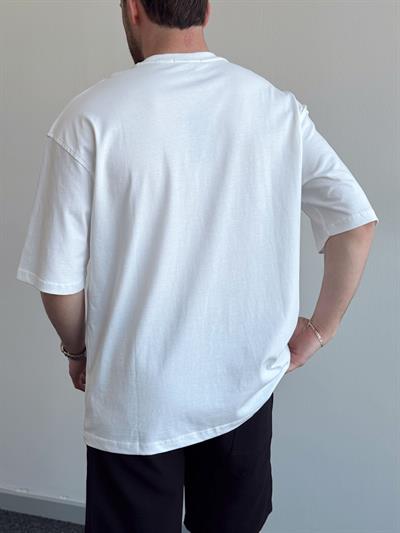 Erkek Yüksek Kalite Oversize Kalıp Hard Man Baskı Detay T-Shirt-Beyaz(E1369)