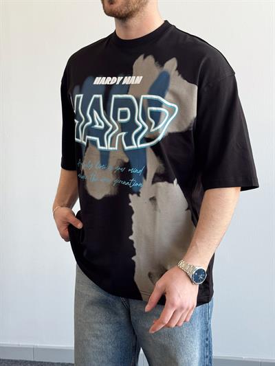 Erkek Yüksek Kalite Oversize Kalıp Hard Man Baskı Detay T-Shirt-Siyah(E1369)