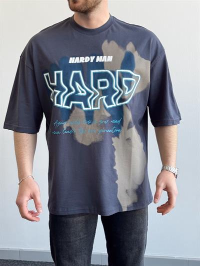 Erkek Yüksek Kalite Oversize Kalıp Hard Man Baskı Detay T-Shirt-Füme(E1369)