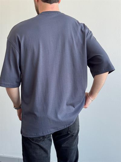 Erkek Yüksek Kalite Oversize Kalıp Hard Man Baskı Detay T-Shirt-Füme(E1369)
