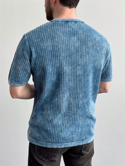 Erkek Yüksek Kalite Oversize Kalıp Knit Washed T-Shirt-İndigo(E1289)