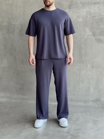 Erkek Yüksek Kalite Oversize Kalıp Oysh Kumaş Eşofman T-Shirt Takım-Füme(E1688)