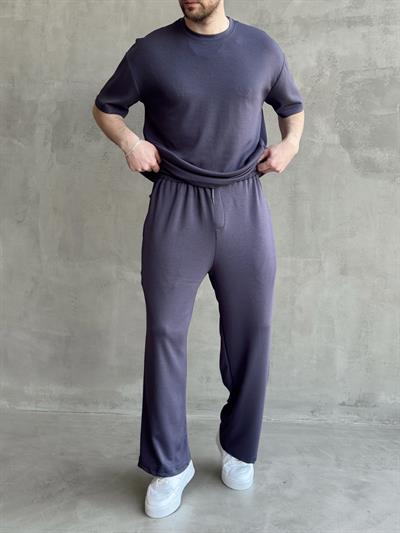 Erkek Yüksek Kalite Oversize Kalıp Oysh Kumaş Eşofman T-Shirt Takım-Füme(E1688)