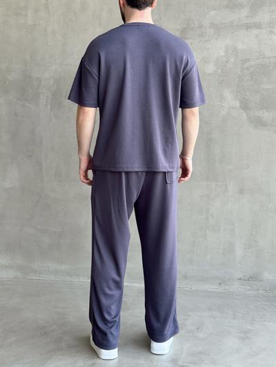 Erkek Yüksek Kalite Oversize Kalıp Oysh Kumaş Eşofman T-Shirt Takım-Füme(E1688)