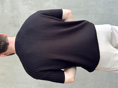 Erkek Yüksek Kalite Oversize Kalıp Şerit Detaylı Bisiklet Yaka Triko T-Shirt-Siyah(E1654)