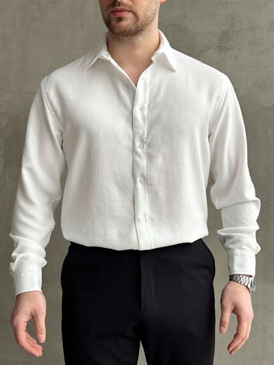 Erkek Yüksek Kalite Oversize Kalıp Ütü İstemeyen Oversize Kalıp Gömlek-Beyaz(E1604)