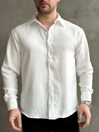 Erkek Yüksek Kalite Oversize Kalıp Ütü İstemeyen Oversize Kalıp Gömlek-Beyaz(E1604)