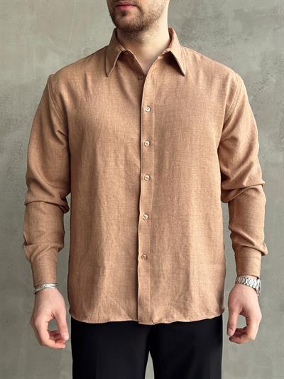 Erkek Yüksek Kalite Oversize Kalıp Ütü İstemeyen Oversize Kalıp Gömlek-Kahverengi(E1604)