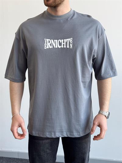 Erkek Yüksek Kalite Oversize Kalıp Varnichten Baskı Detay T-Shirt-Füme(E1368)
