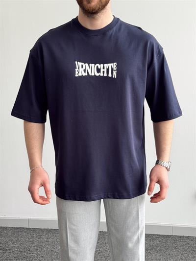 Erkek Yüksek Kalite Oversize Kalıp Varnichten Baskı Detay T-Shirt-Lacivert(E1368)