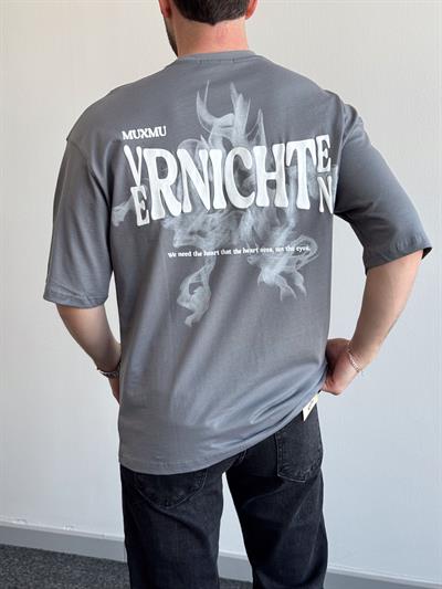 Erkek Yüksek Kalite Oversize Kalıp Varnichten Baskı Detay T-Shirt-Füme(E1368)