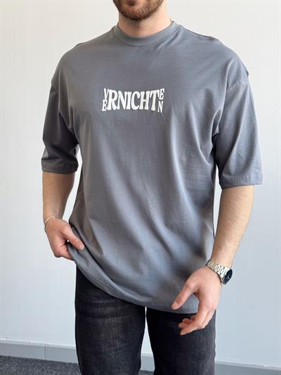 Erkek Yüksek Kalite Oversize Kalıp Varnichten Baskı Detay T-Shirt-Füme(E1368)