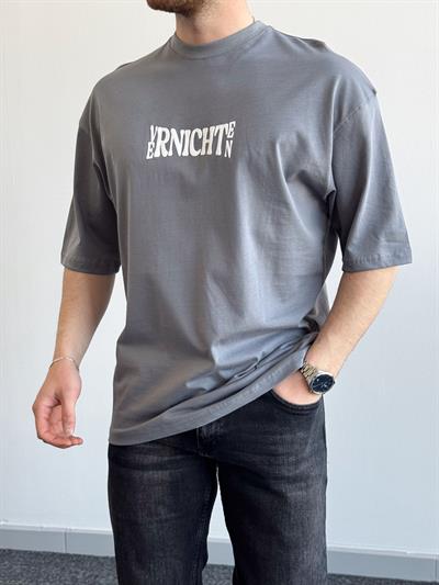 Erkek Yüksek Kalite Oversize Kalıp Varnichten Baskı Detay T-Shirt-Füme(E1368)