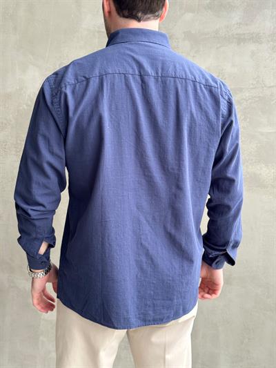 Erkek Yüksek Kalite Oversize Kalıp Yaka Düğme Detaylı %100 Pamuk Oxford Gömlek-Lacivert(E1605)