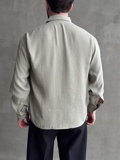 Erkek Yüksek Kalite Özel İstek İle Satışa Sunuldu Oversize Kalıp Modal Kumaş Yazlık Gömlek-Haki(E1594)