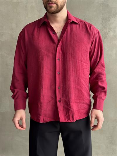 Erkek Yüksek Kalite Özel İstek İle Satışa Sunuldu Oversize Kalıp Modal Kumaş Yazlık Gömlek-Bordo(E1594)