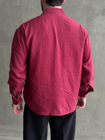 Erkek Yüksek Kalite Özel İstek İle Satışa Sunuldu Oversize Kalıp Modal Kumaş Yazlık Gömlek-Bordo(E1594)