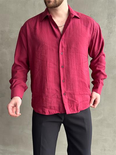 Erkek Yüksek Kalite Özel İstek İle Satışa Sunuldu Oversize Kalıp Modal Kumaş Yazlık Gömlek-Bordo(E1594)