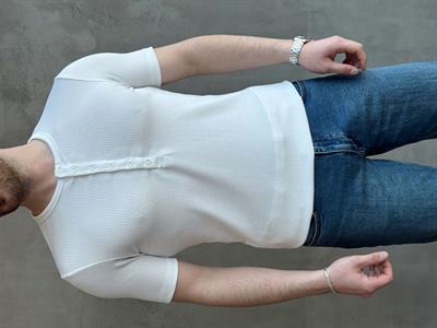 Erkek Yüksek Kalite Regular Fit Düğme Detaylı Bisiklet Yaka T-Shirt-Beyaz(E1659)