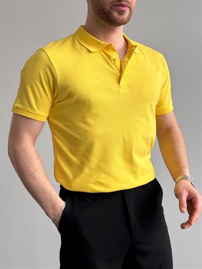 Erkek Yüksek Kalite Regular Kalıp Polo Yaka T-Shirt-Sarı(E1282)