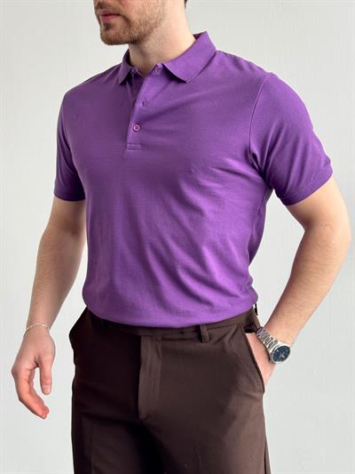 Erkek Yüksek Kalite Regular Kalıp Polo Yaka T-Shirt-Mor(E1282)