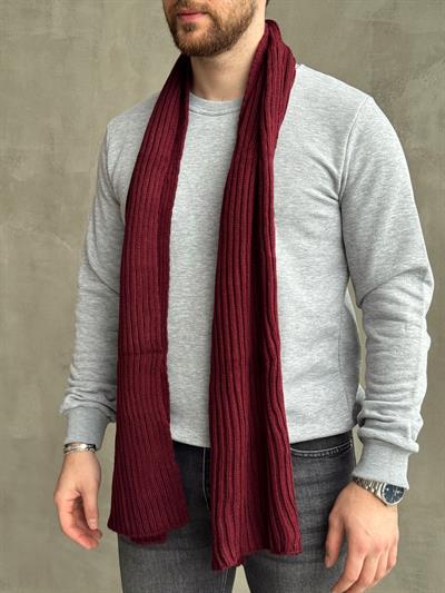 Erkek Yüksek Kalite Uzunluk 178cm En 30cm Triko Atkı-Bordo(E1573)