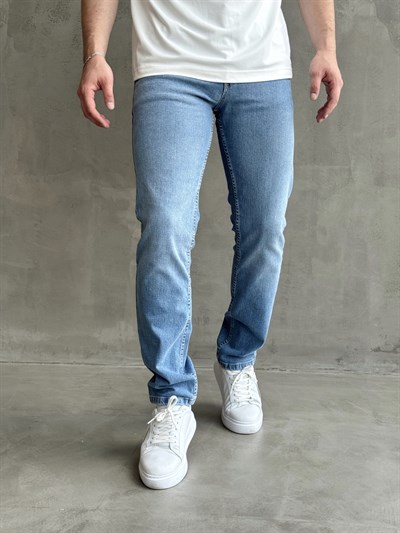 Erkek Yüksek Kalite Yıkamalı Taşlı Regular Kalıp Kot Pantolon Jeans-Açık Mavi(E1596) TD:703