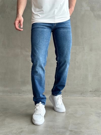 Erkek Yüksek Kalite Yıkamalı Taşlı Regular Kalıp Kot Pantolon Jeans-Dark Blue(E1596) TD:702Ketench