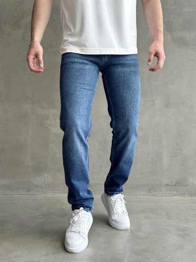 Erkek Yüksek Kalite Yıkamalı Taşlı Regular Kalıp Kot Pantolon Jeans-Dark Blue(E1596) TD:702