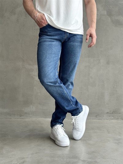 Erkek Yüksek Kalite Yıkamalı Taşlı Regular Kalıp Kot Pantolon Jeans-Dark Blue(E1596) TD:702