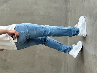 Erkek Yüksek Kalite Yıkamalı Taşlı Regular Kalıp Kot Pantolon Jeans-Açık Mavi(E1596) TD:703