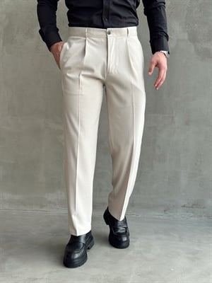 Erkek Zamansız Model Gizli Kemer Detay Baggy Kalıp Kumaş Pantolon-Bej(E1771)Ketench