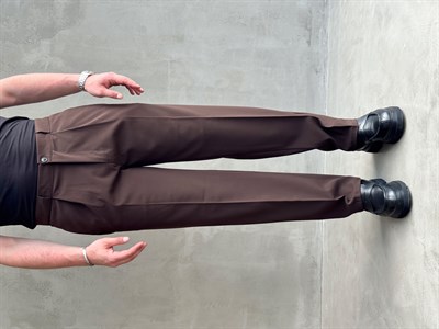 Erkek Zamansız Model Gizli Kemer Detay Baggy Kalıp Kumaş Pantolon-Kahverengi(E1771)
