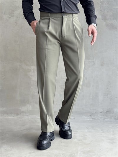 Erkek Zamansız Model Gizli Kemer Detay Baggy Kalıp Kumaş Pantolon-Çağla(E1771)Ketench