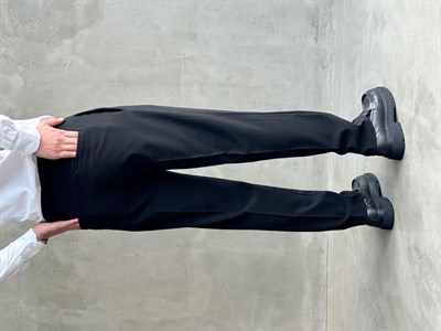 Erkek Zamansız Model Gizli Kemer Detay Baggy Kalıp Kumaş Pantolon-Siyah(E1771)