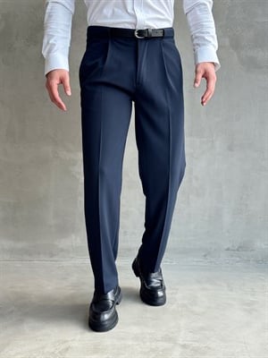 Erkek Zamansız Model Gizli Kemer Detay Baggy Kalıp Kumaş Pantolon-Lacivert(E1771)Ketench