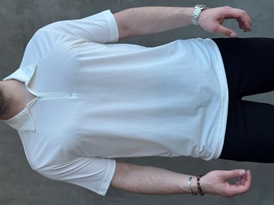Erkek Zamansız Model Oversize Kalıp Fermuar Detaylı Polo Yaka T-Shirt-Beyaz(E1744)