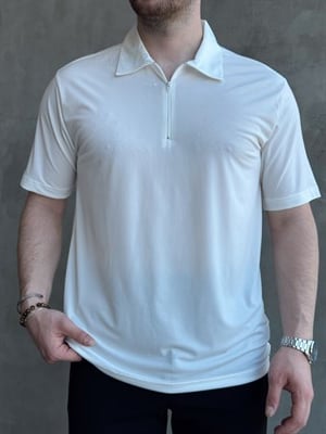 Erkek Zamansız Model Oversize Kalıp Fermuar Detaylı Polo Yaka T-Shirt-Beyaz(E1744)
