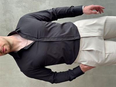 Erkek Zamansız Model Regular Fit Özel Kumaş Classic Gömlek-Siyah(E1770)Ketench