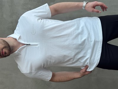 Erkek Zamansız Model Regular Kalıp Fermuar Detaylı T-Shirt-Beyaz(E1784)