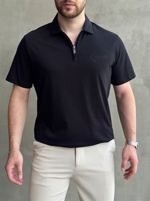 Erkek Zamansız Model Regular Kalıp Fermuar Detaylı T-Shirt-Siyah(E1784)