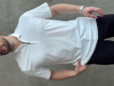 Erkek Zamansız Model Regular Kalıp Fermuar Detaylı T-Shirt-Beyaz(E1784)