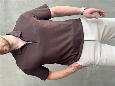 Erkek Zamansız Model Regular Kalıp Fermuar Detaylı T-Shirt-Kahverengi(E1784)