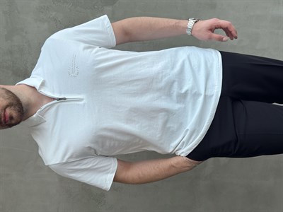 Erkek Zamansız Model Regular Kalıp Fermuar Detaylı T-Shirt-Beyaz(E1784)